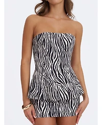 Miss Circle Women's Petrine Zebra Linen Print Low-Waisted Mini Skirt