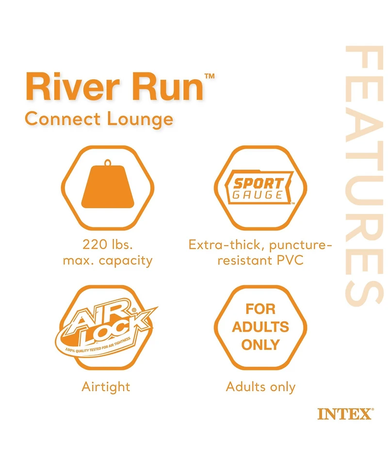 Intex 58854EP River Run Connect Lounge Inflatable Floating Water Tube (5 Pack)