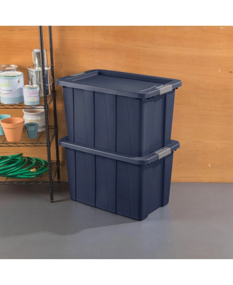 Sterilite Tuff1 30 Gal Plastic Storage Tote Bin w/Latching Lid, Blue (16 Pack)