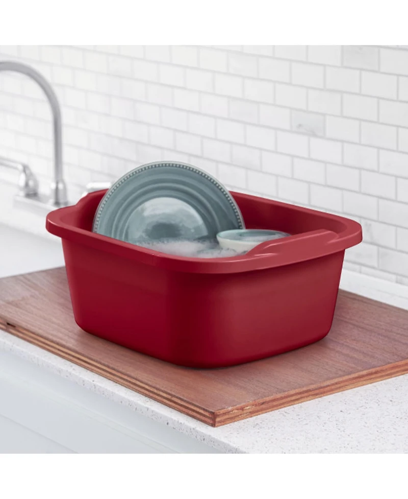 Sterilite Large Multi Function Home 12 Qt Sink Dish Washing Pan, Red (16 Pack)