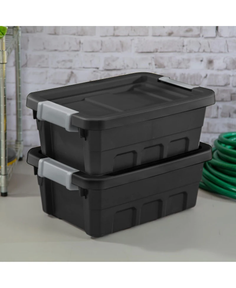 Sterilite 4 Gallon Industrial Storage Totes with Latch Clip Lids, 6 Pack, Black