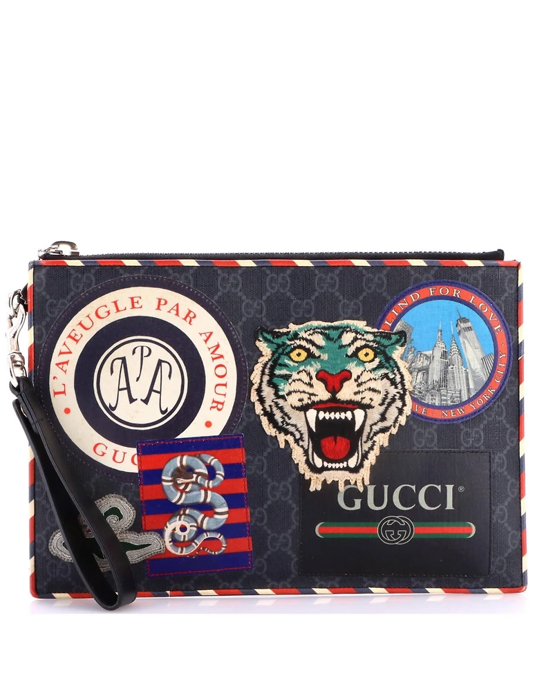 Pre-Owned Gucci Night Courrier Pouch Gg Coated Canvas with Applique