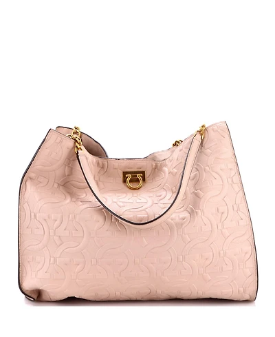 Pre-Owned Salvatore Ferragamo Large Trifolio Tote Gancini Embossed Leather