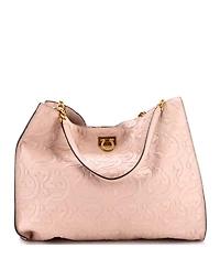 Pre-Owned Salvatore Ferragamo Large Trifolio Tote Gancini Embossed Leather