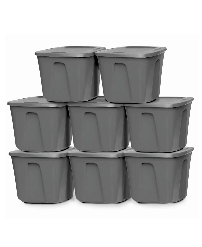 Homz 18-Gallon Stackable Plastic Storage Tote Container with Snap-On Lid, 8 Pack