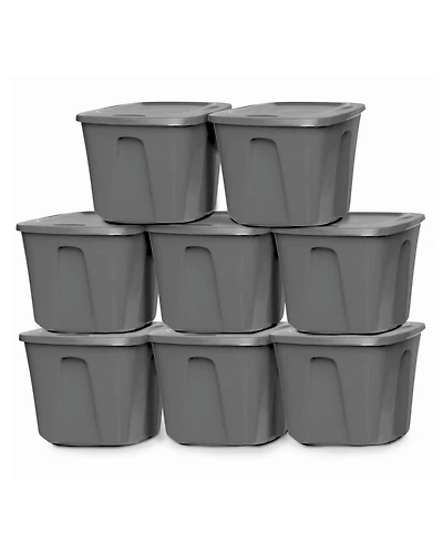 Homz 18-Gallon Stackable Plastic Storage Tote Container with Snap-On Lid, 8 Pack