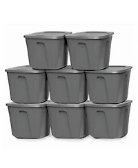 Homz 18-Gallon Stackable Plastic Storage Tote Container with Snap-On Lid, 8 Pack