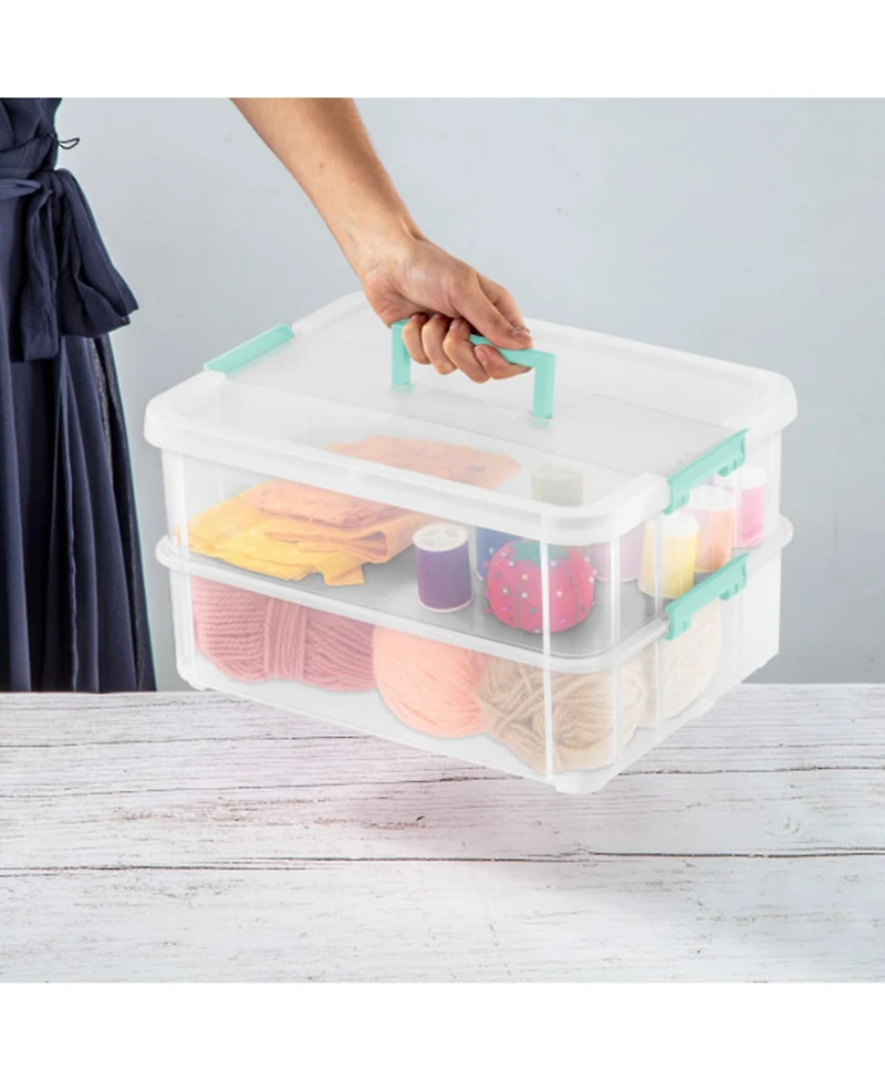 Sterilite Convenient Home 2-Tier Layer Stack Carry Storage Box, Clear (16 Pack)