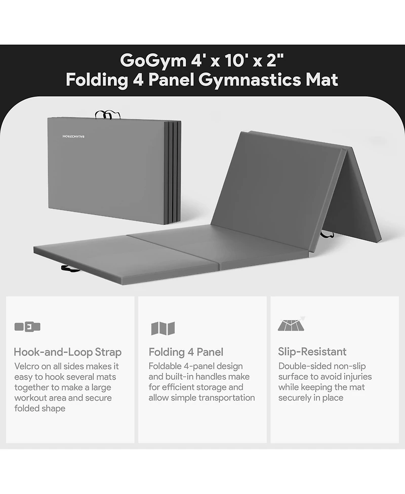 BalanceFrom Fitness GoGym 4' x 10' x 2" Folding Gymnastics Mat, Gray (2 Pack)