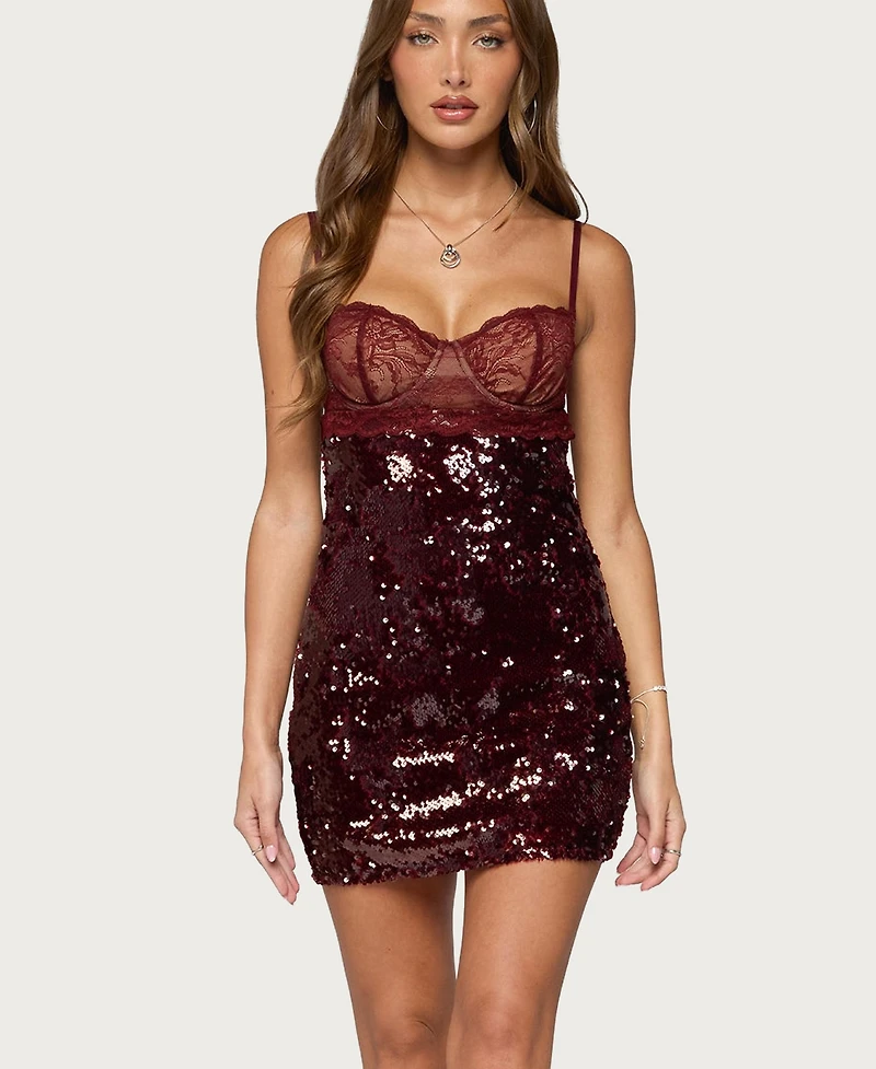 Edikted Women's Airi Sequin Lacey Cupped Mini Dress