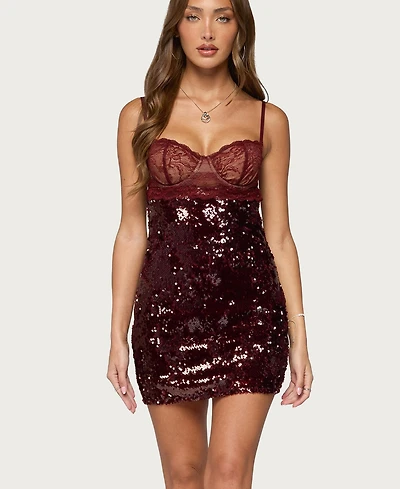 Edikted Women's Airi Sequin Lacey Cupped Mini Dress