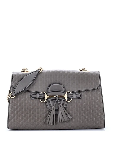 Pre-Owned Gucci Medium Emily Chain Flap Bag Microguccissima Leather