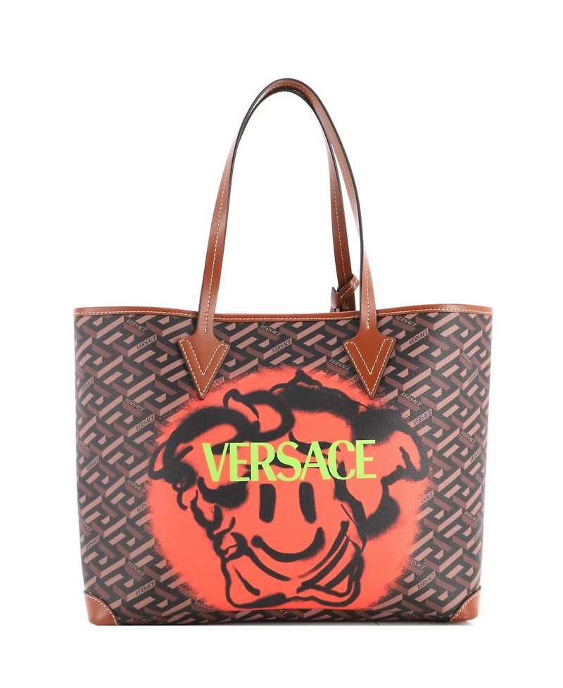 Pre-Owned Versace Medium Shopping Tote Printed La Greca Signature Coated Canvas
