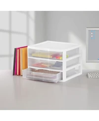 Sterilite Clear Plastic Stackable Small 3 Drawer Storage System, White, (9 Pack)