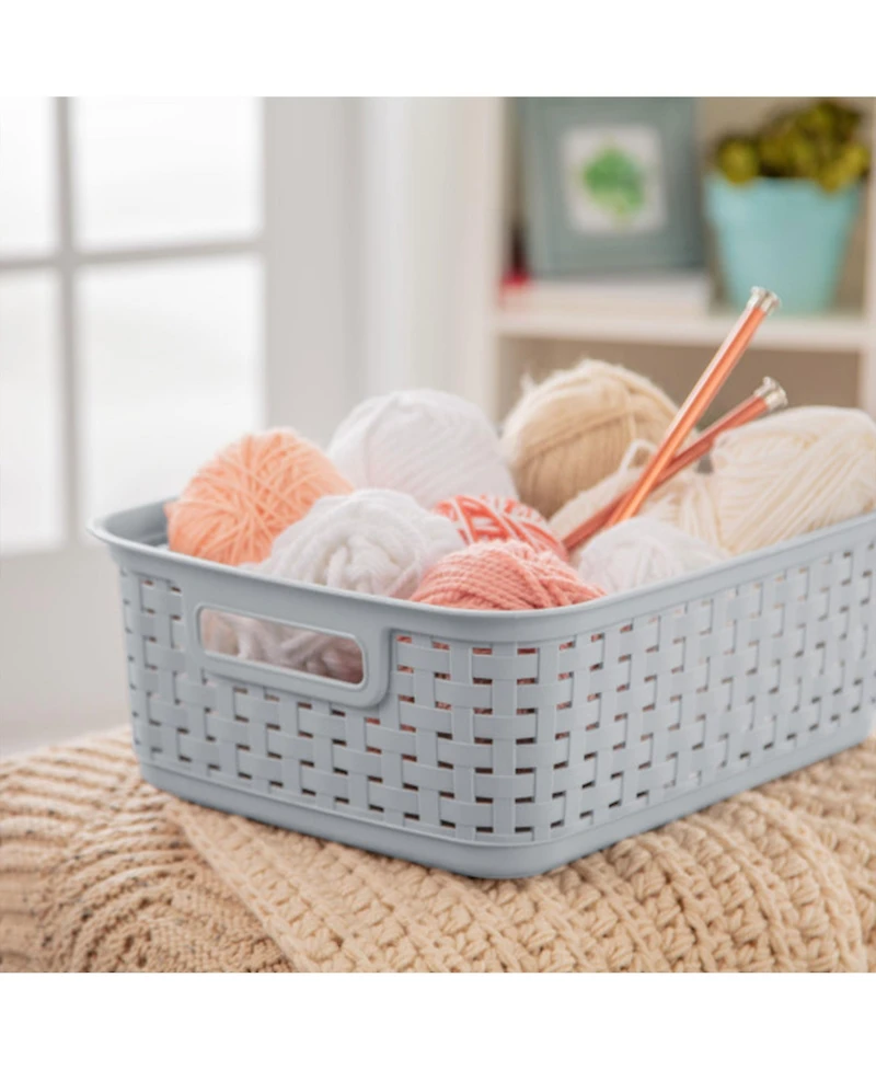 Sterilite Short Weave Wicker Pattern Storage Container Basket, Gray (18 Pack)