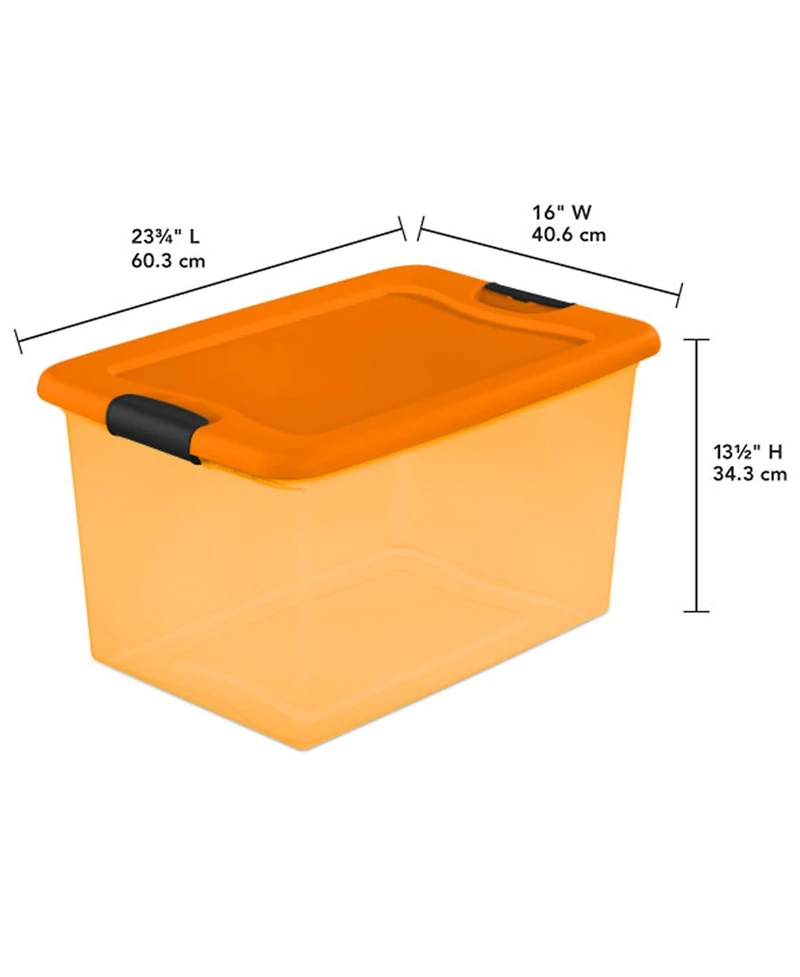 Sterilite Orange 64 Quart Latching Plastic Storage Box Container Tote, (6 Pack)