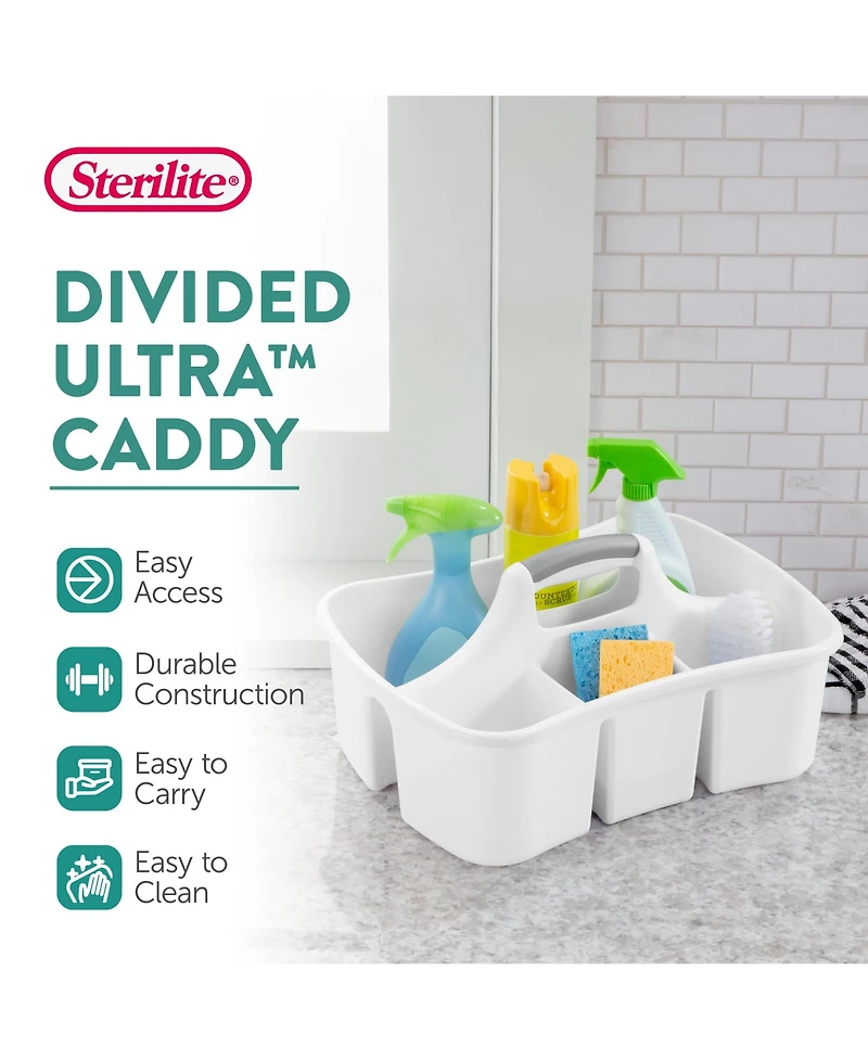 Sterilite Divided Storage Ultra Caddy with 4 Compartments and Handles (18 Pack)