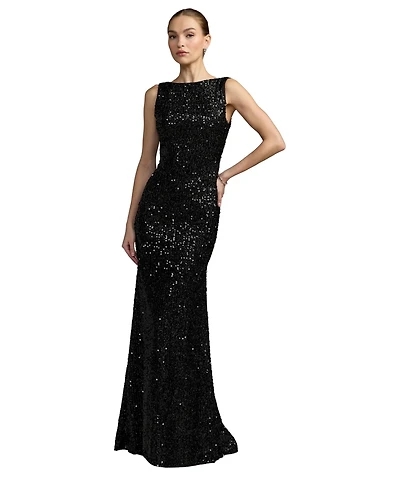 Mac Duggal Women's Ieena Sequined Sleeveless Draped Cowl Back Gown