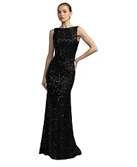 Mac Duggal Women's Ieena Sequined Sleeveless Draped Cowl Back Gown