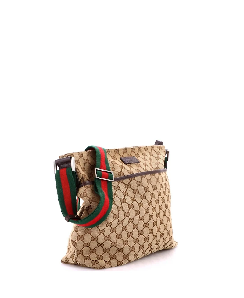 Pre-Owned Gucci Medium Front Pocket Web Messenger Gg Canvas