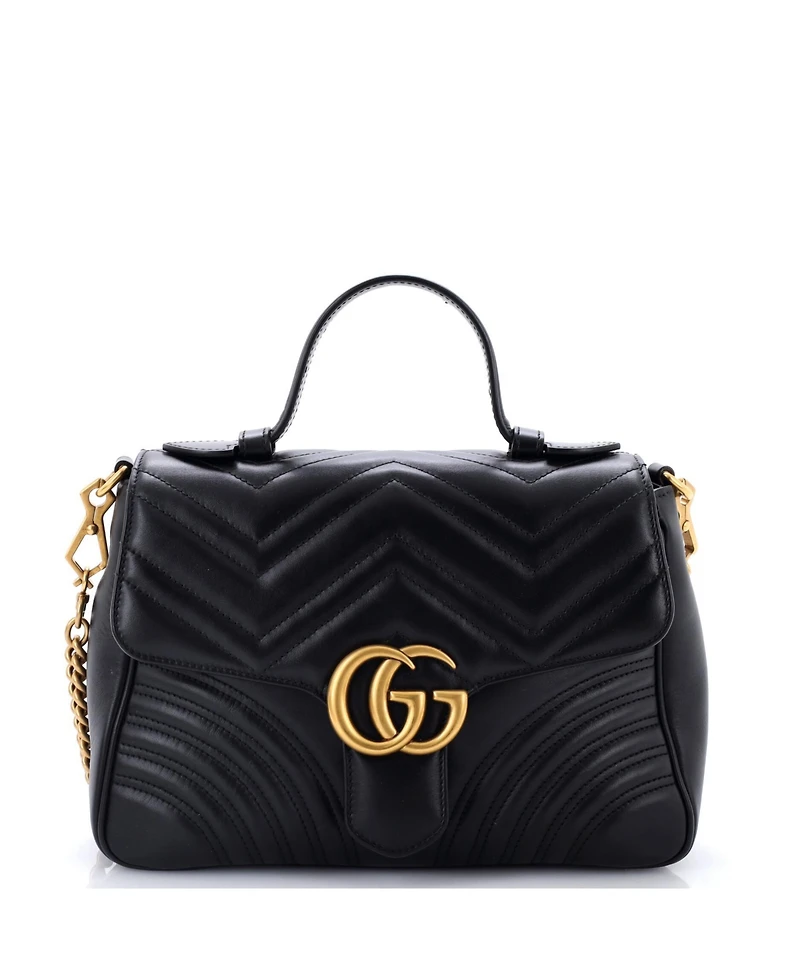 Pre-Owned Gucci Small Gg Marmont Top Handle Flap Bag Matelasse Leather