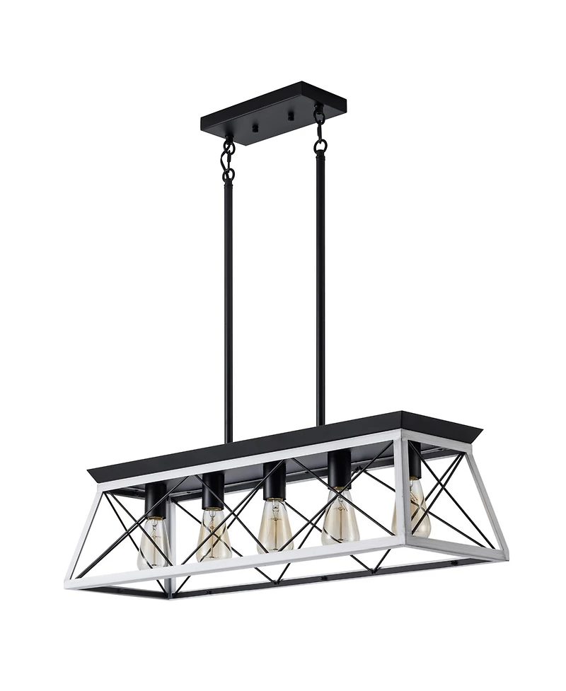 Clihome 32" Rectangle Industrial 5-Light Pendant Chandelier With Adjustable Hanging Light