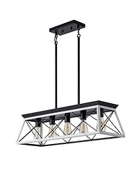 Clihome 32" Rectangle Industrial 5-Light Pendant Chandelier With Adjustable Hanging Light