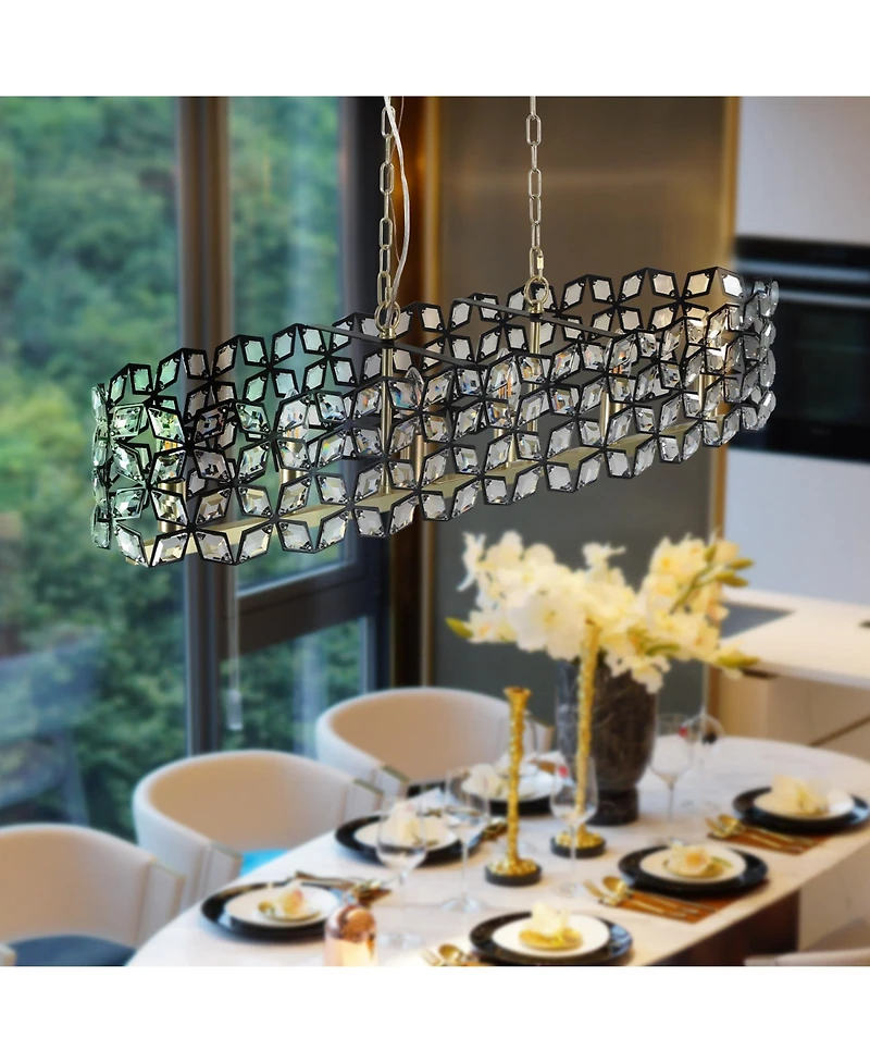 Clihome 39" Crystal Gold Pendant Chandelier, Geometric Modern Light Fixture (Bulb Not Included)