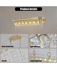 Clihome 39" Crystal Linear Rectangle Chandelier, Pendant Light with Cascading Beads (Bulb Not Included)