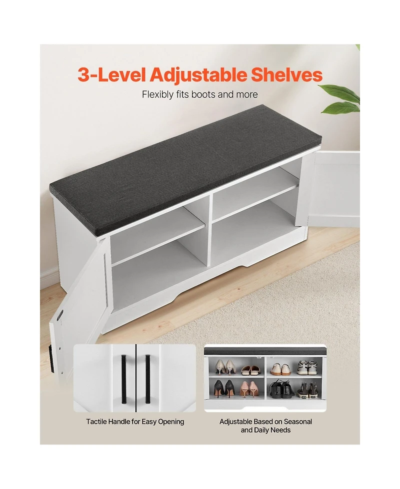 Sugift 39.4 Inch Entryway Shoe Storage Bench with Padded Seat 2 Barn Doors and Adjustable Shelf