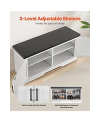 Sugift 39.4 Inch Entryway Shoe Storage Bench with Padded Seat 2 Barn Doors and Adjustable Shelf