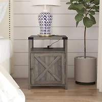 Vabches Farmhouse Nightstand with Charging Station (2 Ac/2 Usb), Rustic End Table Besides Table for Bedroom