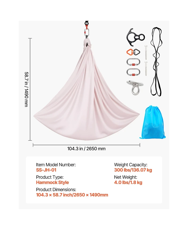 Sugift Aerial Yoga Hammock and Swing Set with Steel Carabiners and 300 Pound Capacity
