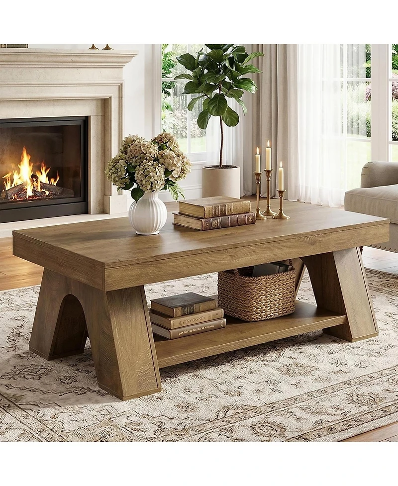 Tribesigns 55.1" Farmhouse Coffee Table with Storage Shelf