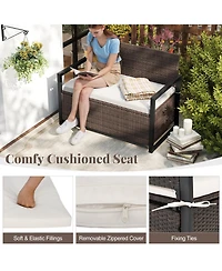 Mecale Wicker Storage Loveseat Bench with Cushion, 800-lb Weight Capacity