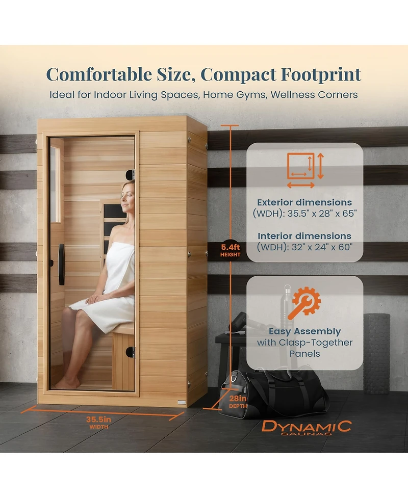 Dynamic Saunas Elite 1 Person Compact Ultra Low Emf Far Infrared Home Sauna