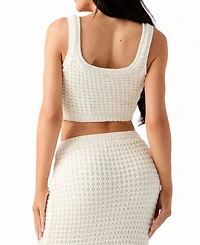 Guess Women's Remi Square-Neck Sleeveless Crop Cotton-Blend Sweater Tank