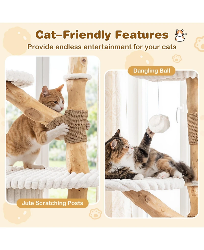 Gymax 41 Inch Tall Modern Cat Tower with Real Wood Branches Scratching Posts Cozy Bed