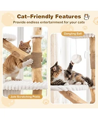 Gymax 41 Inch Tall Modern Cat Tower with Real Wood Branches Scratching Posts Cozy Bed