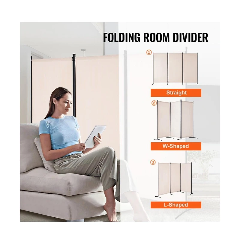 Slickblue Folding Room Divider 3 Panel Privacy Screen, Freestanding Partition for Bedroom Study Office