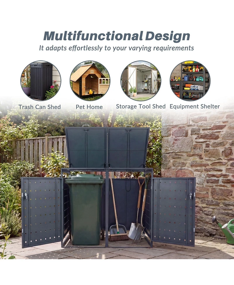 Mecale Double Trash Can Enclosure, Storage Shed for 32-64 Gal Bins