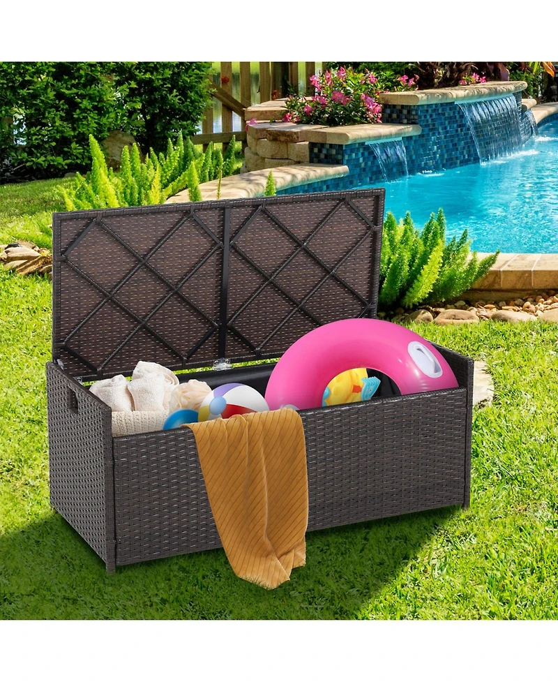 Mecale 34-Gallon Rattan Storage Bench, Seat Cushion, Zippered Liner