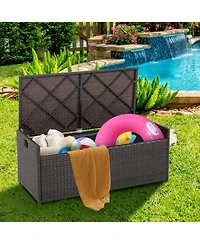 Mecale 34-Gallon Rattan Storage Bench, Seat Cushion, Zippered Liner