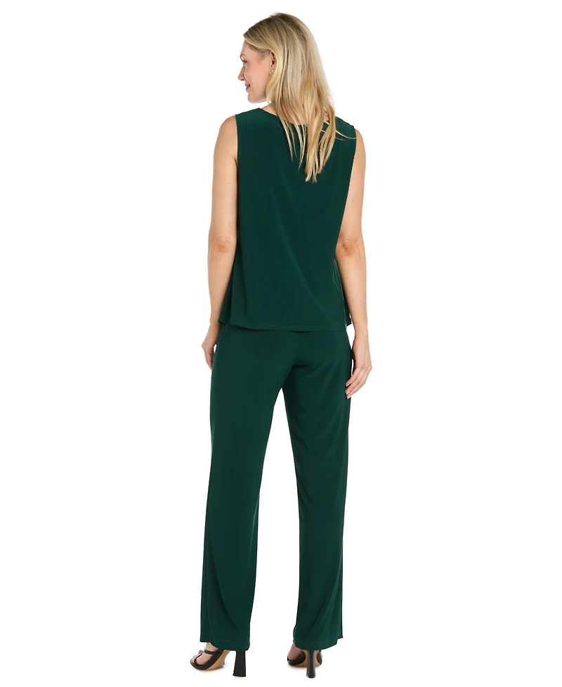 R & M Richards Women's Floral-Print Mesh Wide-Leg Jacket, Cami and Pants Set