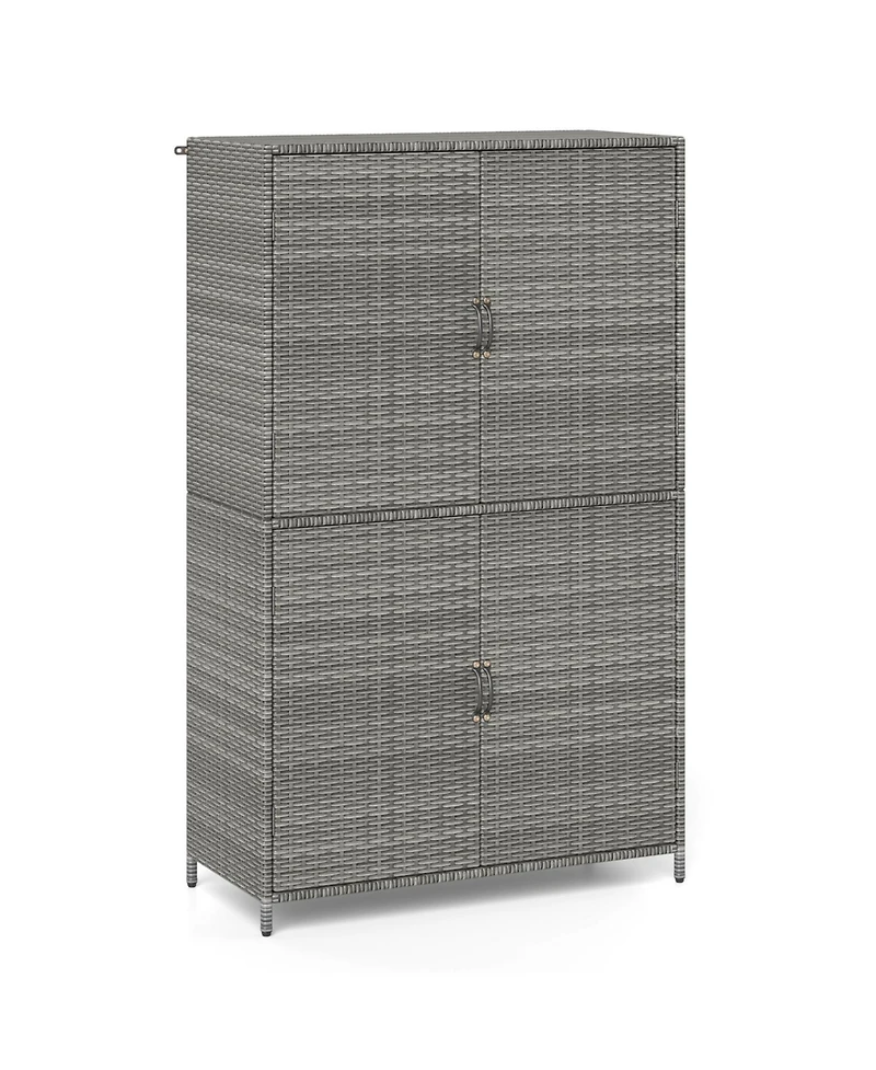 Mecale 4-Door Wicker Storage Cabinet, 58 in Vertical Shed with Shelves