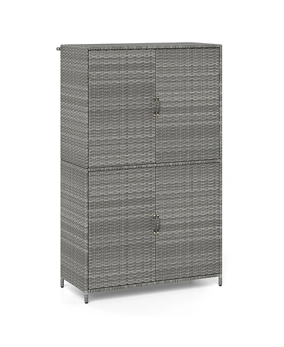 Mecale 4-Door Wicker Storage Cabinet, 58 in Vertical Shed with Shelves