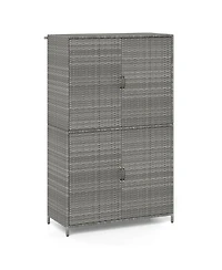 Mecale 4-Door Wicker Storage Cabinet, 58 in Vertical Shed with Shelves