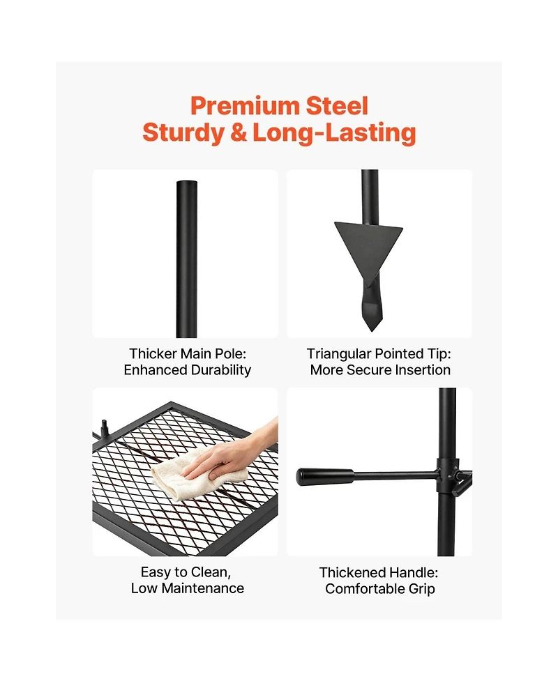 Sugift 16 In Swivel Campfire Grill Grate with 360 Degree Height Adjustable Steel Arm and Carry Bag