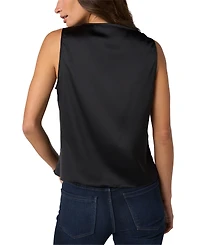 Liverpool Los Angeles Petite V-Neck Lace-Trimmed Matte Satin Tank Top