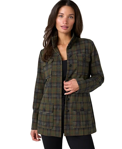 Liverpool Los Angeles Women's Tartan-Plaid Funnel-Neck Jacket